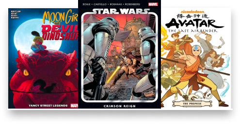 Comic Examples - Star Wars, Avatar The Last Airbender, and Moongirl and Devil Dinosaur