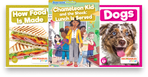 Phonics Ebook Example - Chameleon Kid Supersonic Phonics; Dogs and How Food is Made Decodables